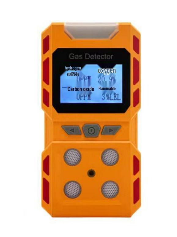 Portable 4-in-1 Gas Detector: Combustible, Oxygen, Hydrogen Sulfide & Carbon Monoxide.