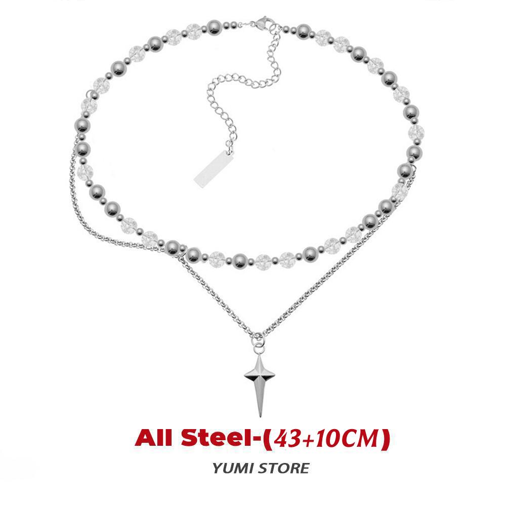 New Cross Bead Necklace For Man Woman Charm Titanium Steel Double-layer Clavicle Chain Unisex Style  Wholesale