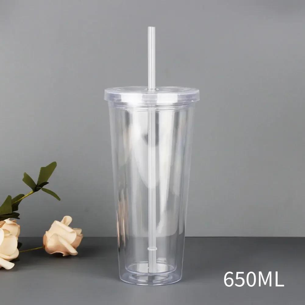 Clear Tumbler with Straw Reusable Transparent Double-layer Water Bottle for Coffee Milk DIY Smoothie Cup Drinkware