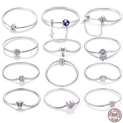 925 Silver Bracelet 17-20CM Star Moon Sun Four Leaf Clover Green Zircon Jewelry DIY Charms Birthday Gift for Women