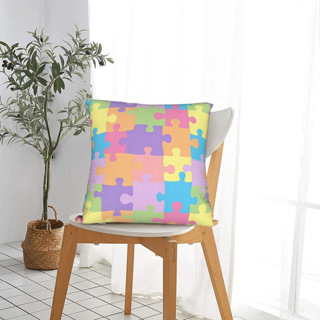 Pastel Autism Awareness Puzzle Pillow Case Design Pillow Cover Funny Pillowcases For Living Room Chair