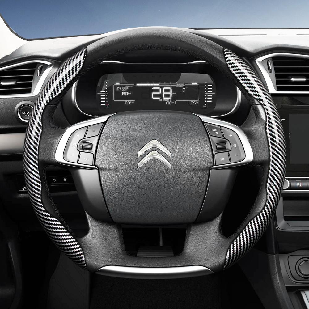 Suitable for Citroen Carbon Fiber Texture Steering Wheel Cover with Segmented Quick-Release Design, Durable Black Accessories for Models Such as C3, C