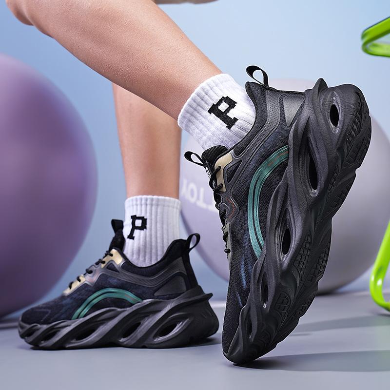 

Men s Gradient Color Chunky Sneakers Breathable Knit Non-slip Shock Absorbing Casual Sports Shoes 46 чорний