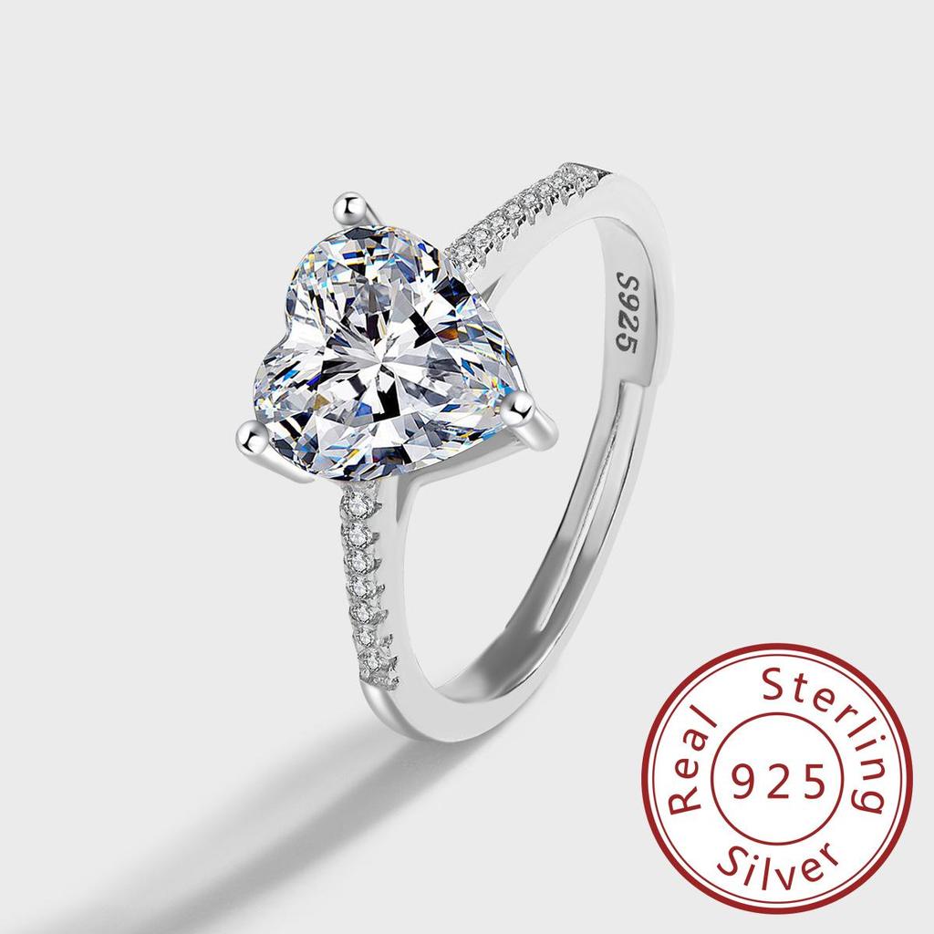 European and American S925 Sterling Silver Engagement Ring with High Carbon Diamond - Women's Heart Design