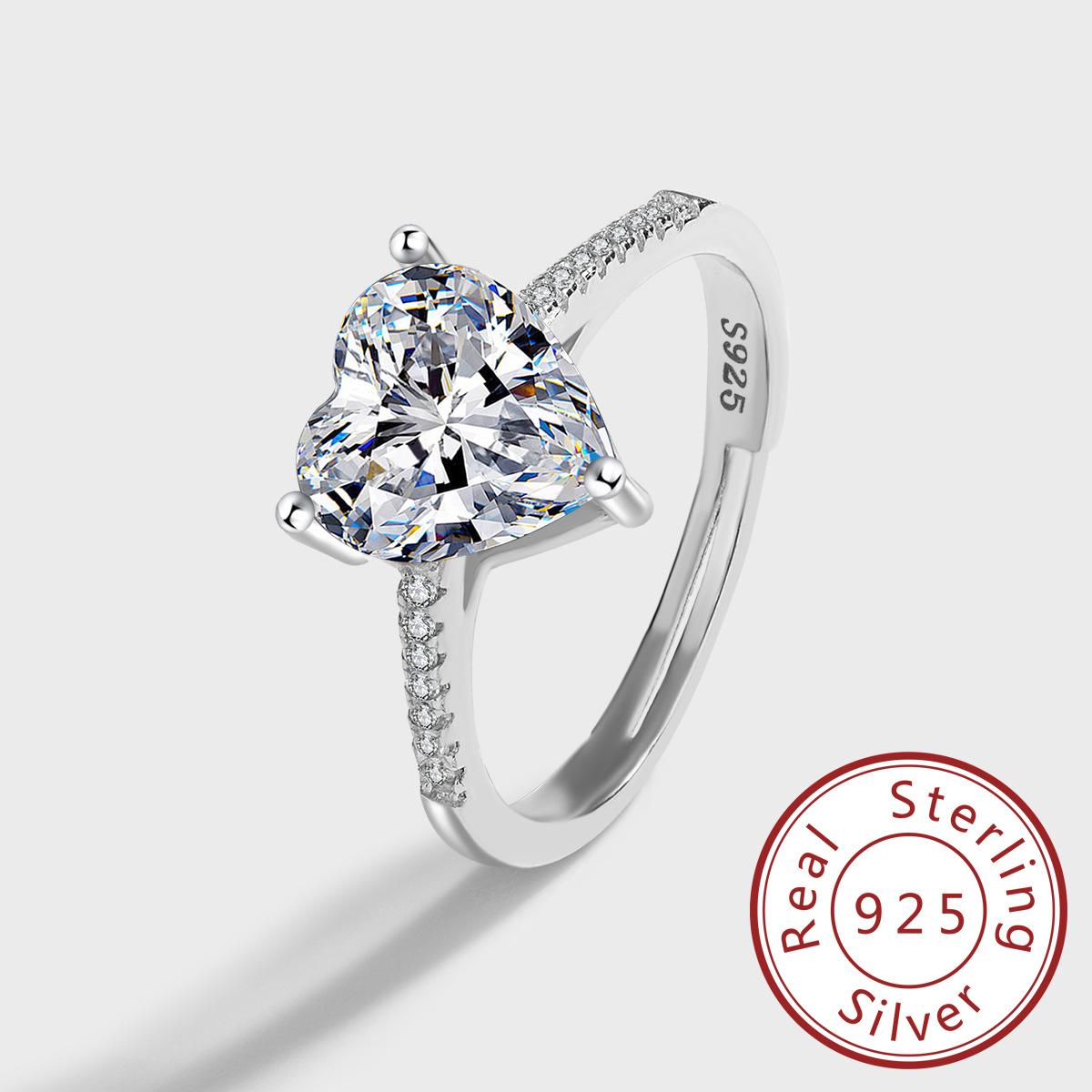 

Европейское и американское кольцо для помолвки из стерлингового серебра S925 с бриллиантом высокой чистоты - женский дизайн в форме сердца Adjustable Open Size