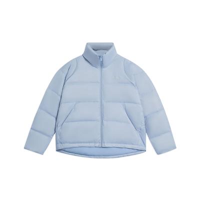 Li Ning Fitness Series Logo Print Loose Zipper Stand Collar Warm Down Jacket Women Outerwear Soft-Gray-Blue AYMS028-3