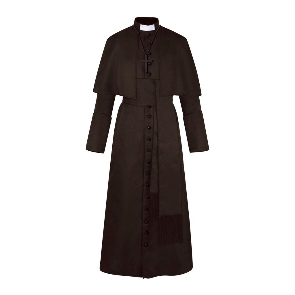 Einfarbiges Priester-Cosplay-Kostüm für Halloween, Priester, mittelalterliches Retro-Cosplay-Kostüm
