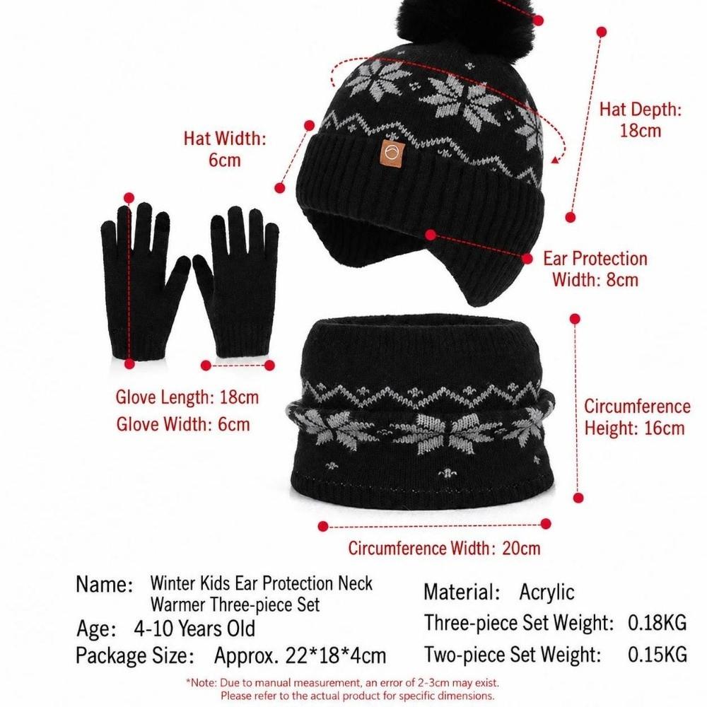 Polyester Winter Knitted Hat Warm Ear Flap Kids Snowflake Beanie for 2/3 Piece Set For Boys Girls