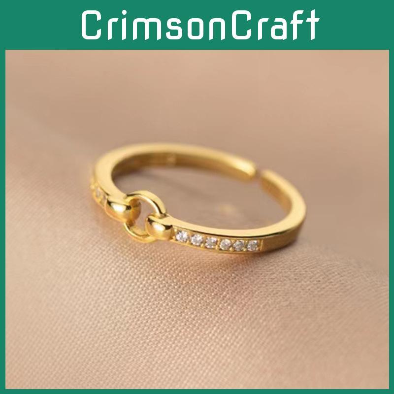 Stylish Adjustable Geometric Round Diamond Ring Copper Gold Ideal For Gifting
