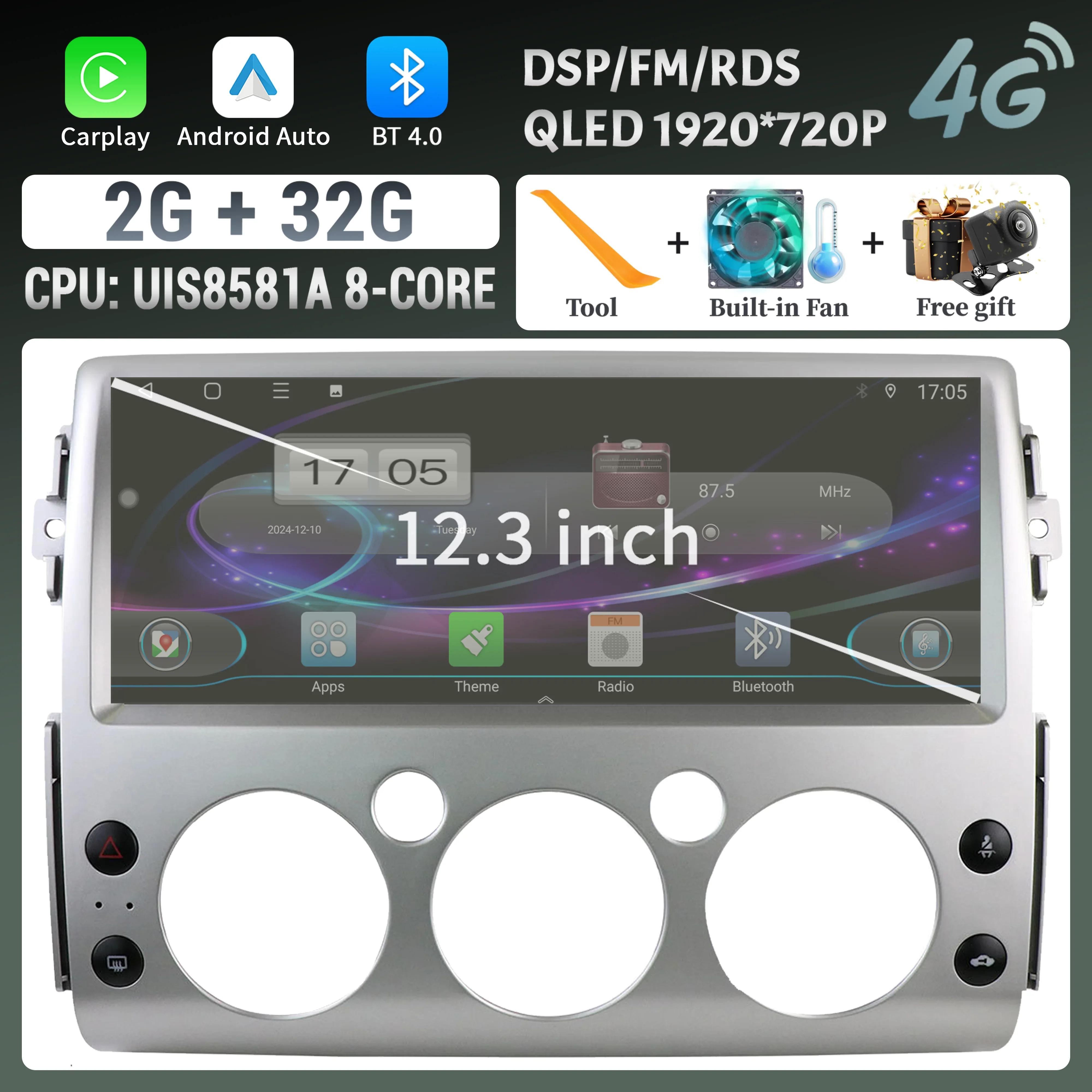 

12,3 для Toyota FJ Cruiser 2007-2013 Автомобильное радио Мультимедиа Навигация Беспроводной Bluetooth CarPlay 4G GPS Сенсорный экран головного устройства CHINA