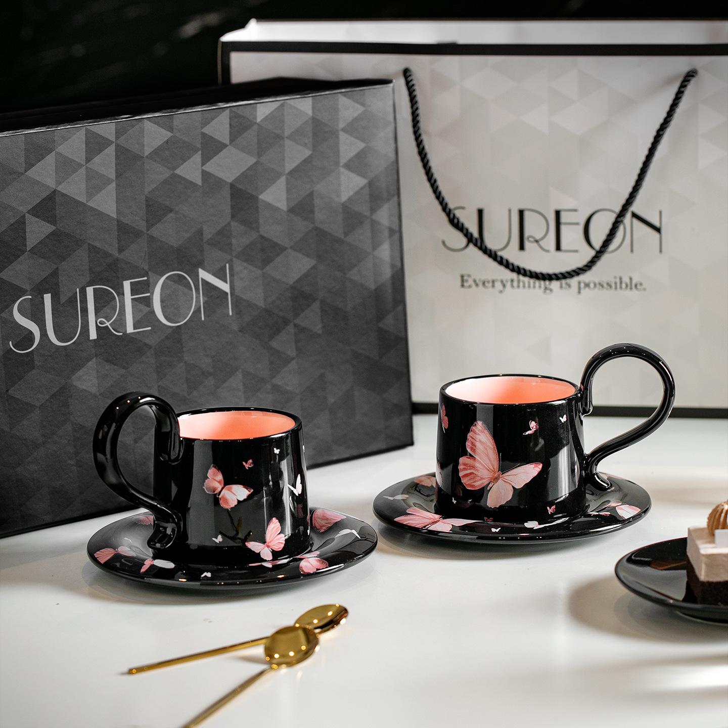 Love Bow Coffee Cup And Saucer Set Gift Box Housewarming Wedding Souvenir Birthday Gift Afternoon Tea 288ml