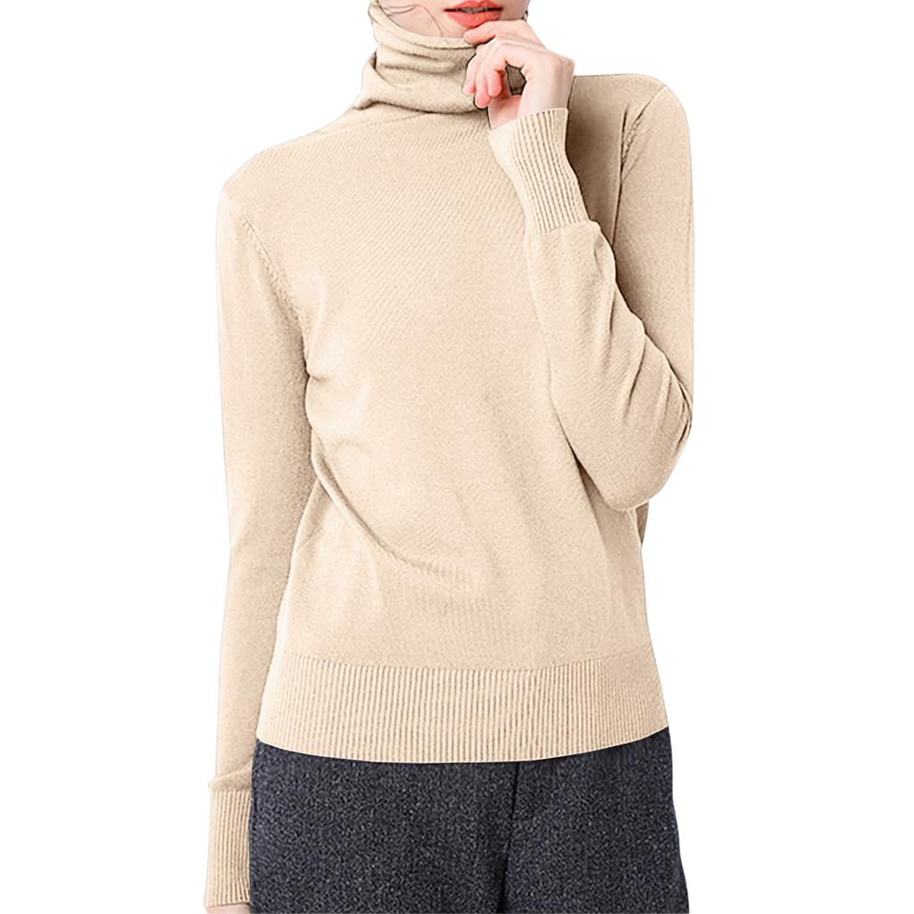 Women's Casual And Fashionable Knitted Pile Collar Solid Color Long Sleeved Top
