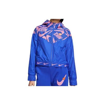 Nike Logo-Print Kapuzen-Sportjacke Langarm Kinder Oberbekleidung Blau CJ7426-433