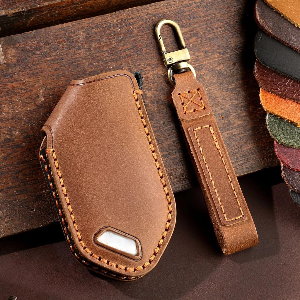 5/6/7/8 Bottons Genuine Leather Auto Key Fob Cover Case Key Ring Fit For Kia Carens Picanto Gt Line Carnival K8 Rio Telluride Auto Accessories
