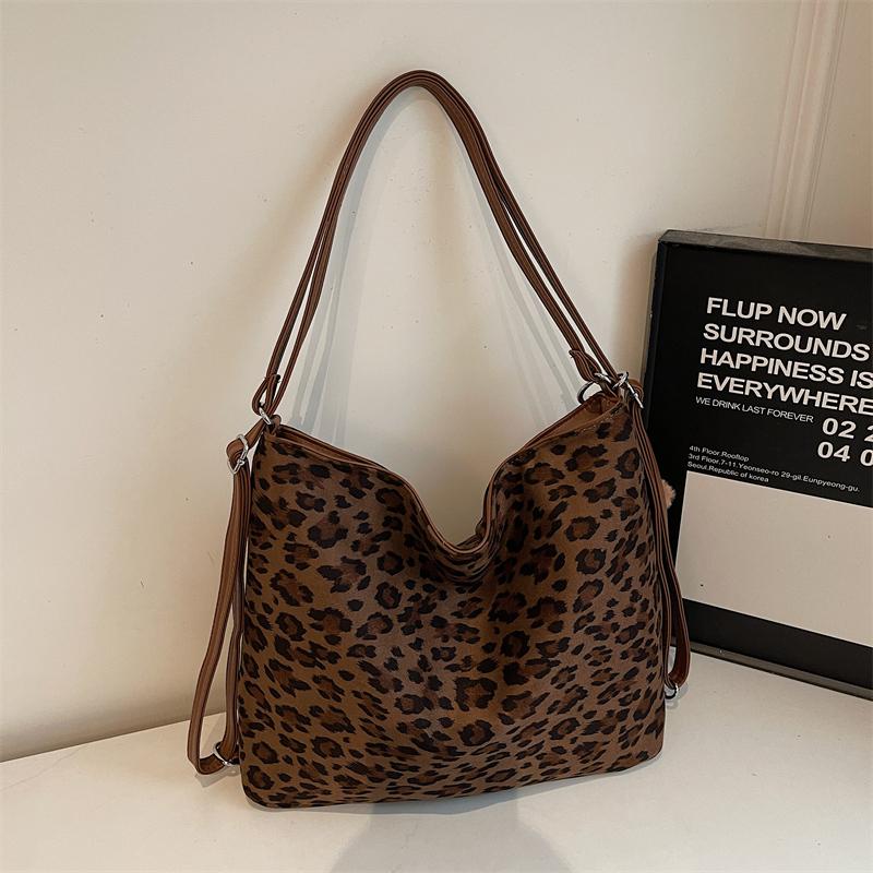 Leopard Print Tote Bag Women's Large Capacity Retro Shoulder Bag Multi-Functional Backpack