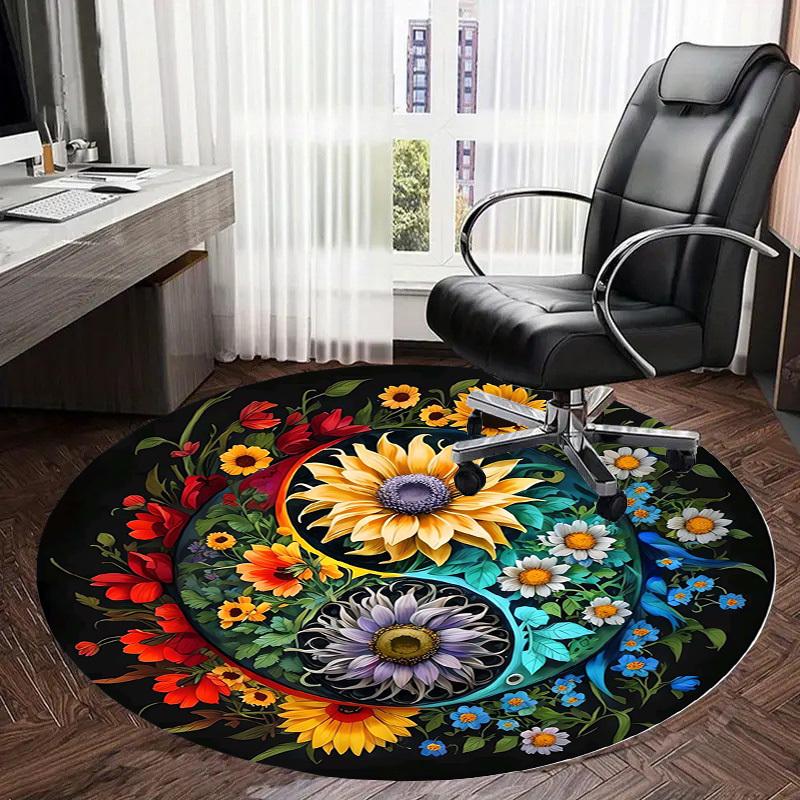 1pc Floral Yin Yang Mandala Round carpet, Made of Polyester,Perfect for Decorating Office Chairs, Living Rooms