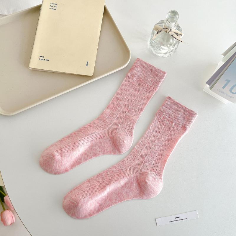 Female Summer Thin Pure Color Hollow Mesh Breathable In The Tube Pile Pile Cotton Socks