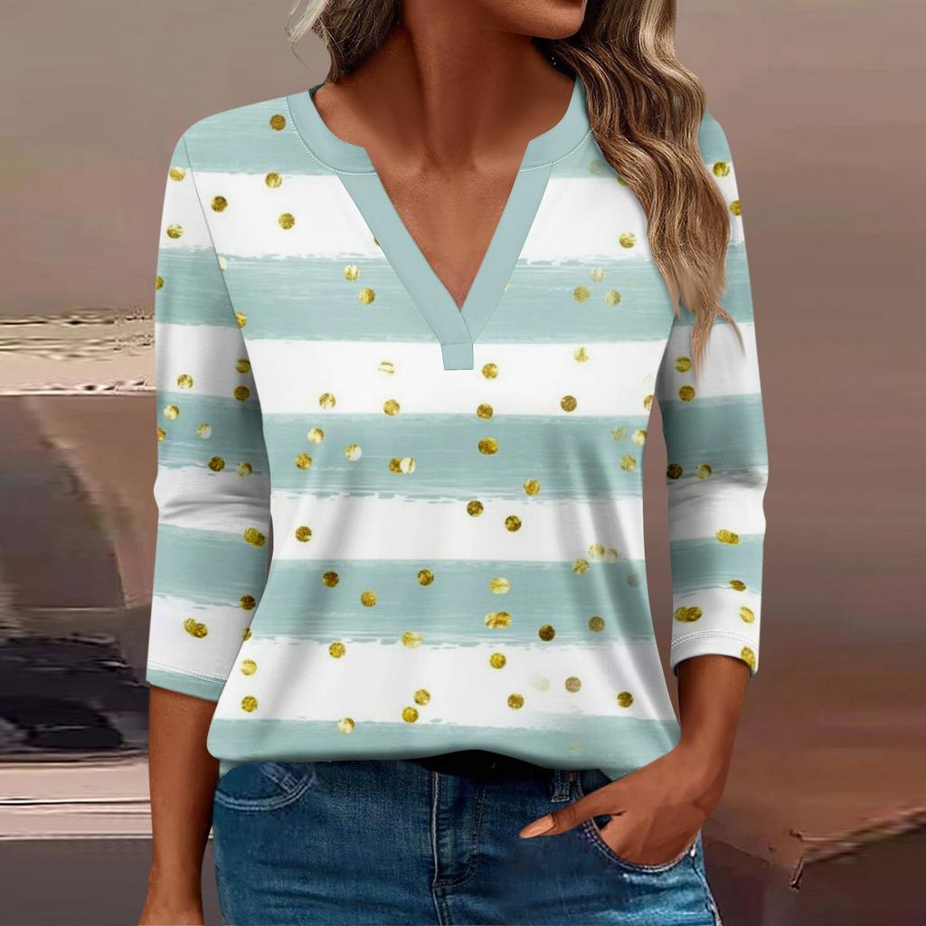 Women's T Shirt Tee Print Button 3/4 Sleeve Daily Weekend Fashion Basic V Neck Regular Top