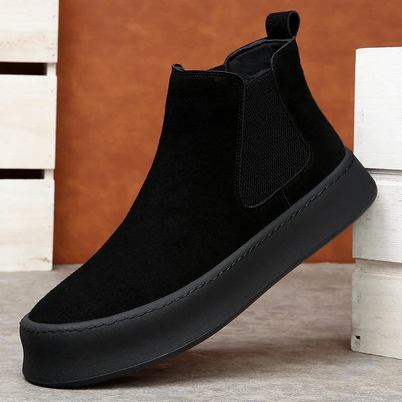 Luxury Slip On Safety Comfort Shoes Man Outdoors Chelsea Boot Leather Fashion Walking Shoes Autumn New Men Boots Casual