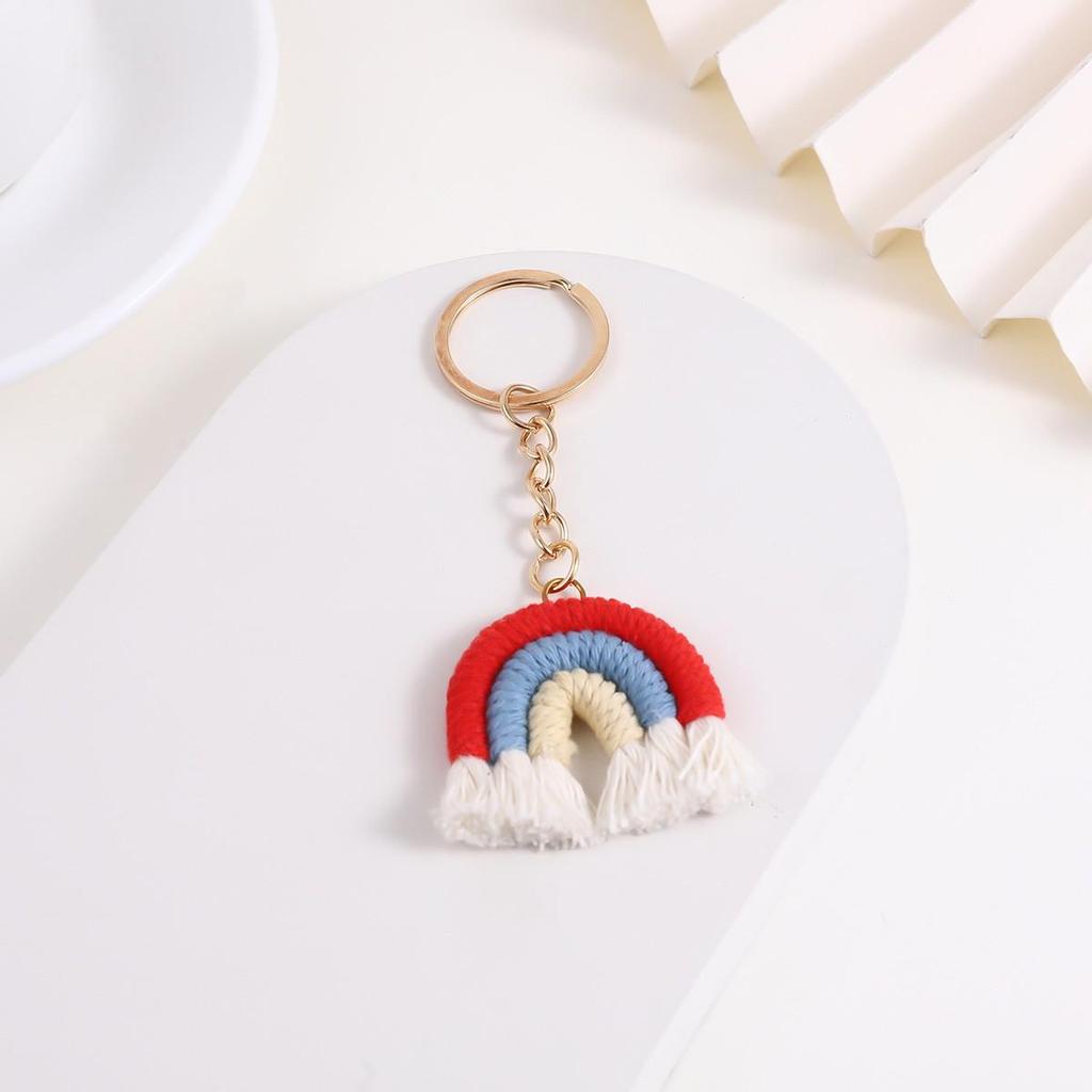 Handmade Knitted Rainbow Keychain Pendant Accessory