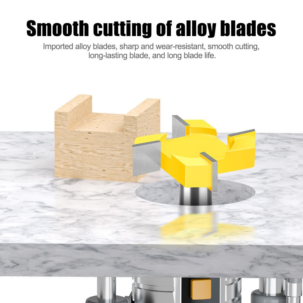 Four-Blade T-Knife Slotting Knife 1/2 Handle 12 Handle Woodworking Milling Cutter Engraving Machine Cutter Head Large Diameter Slotting Knife T-Knife