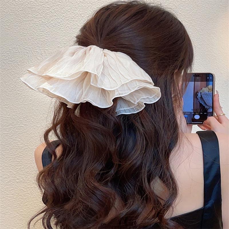 Oversize Wrinkled Elastic Hair Scrunchie Large Handmade Band Crepe Mesh Hair Tie Ponytail Holder Hair Accessorie For Women Girls