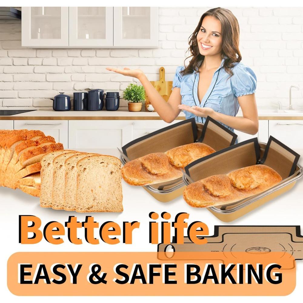 Silicone Bread Liner Reusable Food-Grade Bread Baking Mat Heat Resistant Sling Non-Stick Loaf Pan Lifters Dough Transfer Tool