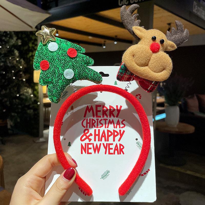 1PC Bow Headband 2025 New Christmas Hair Accessories Santa Claus Tree For Xmas Gifts Deer Horn Cute Hair Bands Party Supplies