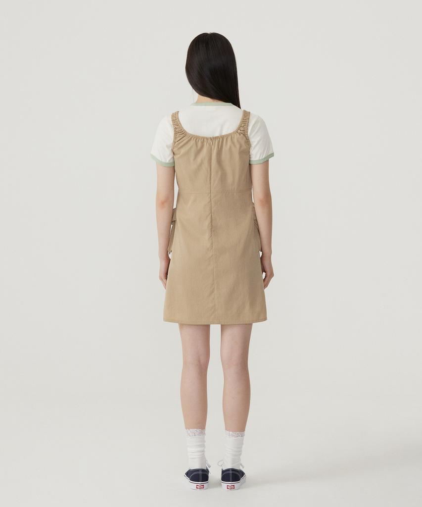 Covernat Woman Shirred Cargo Sleeveless Dress Beige