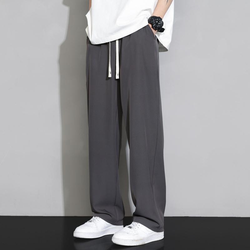 Men's Ice Silk Wide-Leg Pants, Summer Thin Style, 2026 New Versatile Floor-Length Straight Casual Trousers