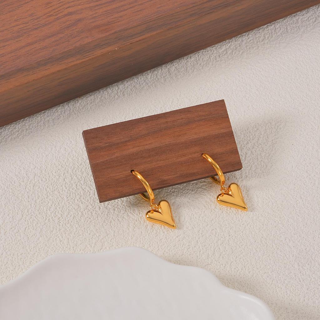 Korean Style Cross Heart Pendant Earrings: Stainless Steel 18K Valentine's Day Studs for Women