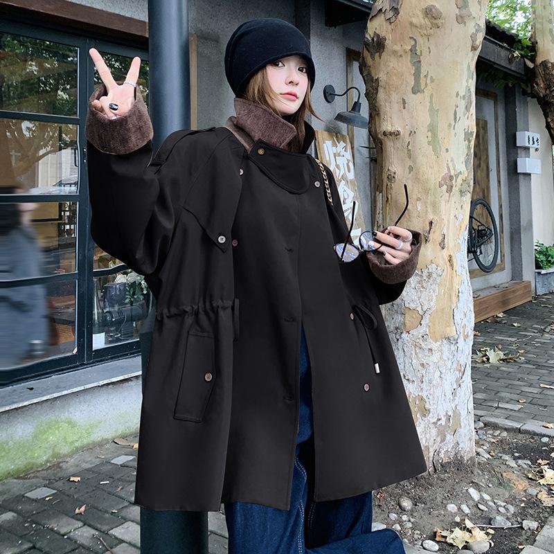 

Женская ветровка цвета хаки в стиле ретро: Короткая куртка осень 2024, корейский британский стиль Small чёрный