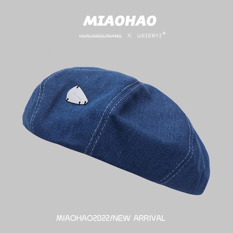 

Теплая Зимняя Стильная Хлопковая Беретка Модная Ретро Джинсовая Шляпа Женская Для Medium Denim