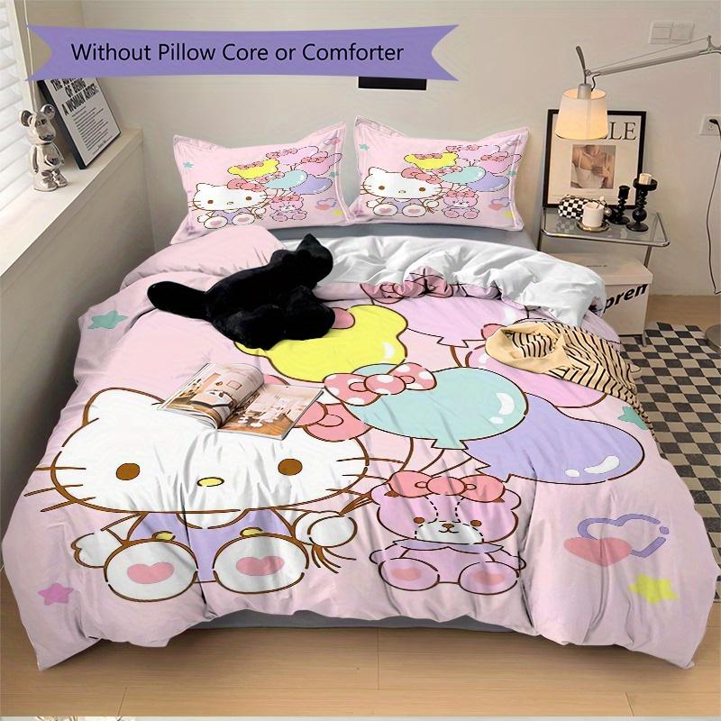 3pcs Colorful Balloons Hello Kitty Bedding Set - Includes Quilt Cover and Pillowcases, Suitable for All Seasons, Machine Washable - Ideal Gi