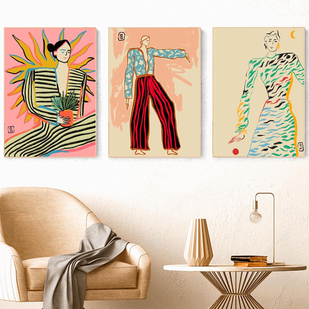 Abstract Line Woman Fashion Canvas Wall Art Poster Print Colorful Fashion Show Model Picture Calm Girl Living Room Home Decor
