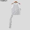 INCERUN Men Sleeveless See Through Mesh Sheer Ruffled Polka Dot Tank Tops