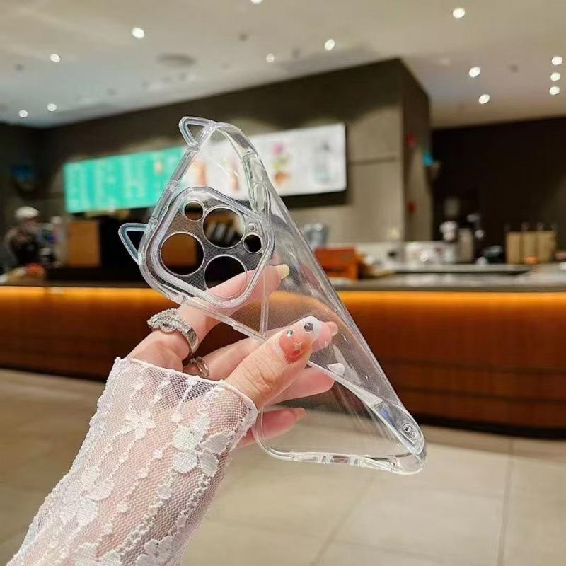 Kawaii 3D Cat Ear Clear Phone Case For iPhone 17 Air 16 Plus 15 14 13 12 11 Pro Max X XS XR 7 8 SE 2022 2020 Shockproof Slim Protective Cover Girls