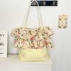 New Retro Rose Floral Splicing Shoulder Bag Women's Ruffle Edge Large-capacity Commuter Hand-held Underarm Bag