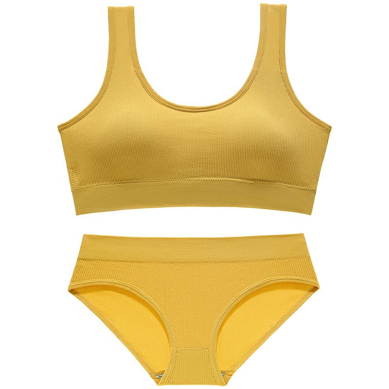 Wireless Push-Up Bra for Women - Minimizing, Stylish Ribbed Sports Bra Set L: 90-150 lbs жёлтый