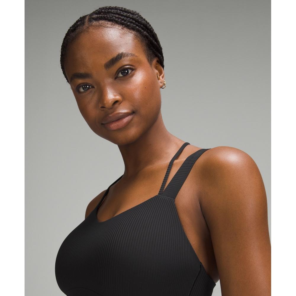 Lululemon Like A ClouD RibbeD Longline brA  Light Support  D DD Cup blAck
