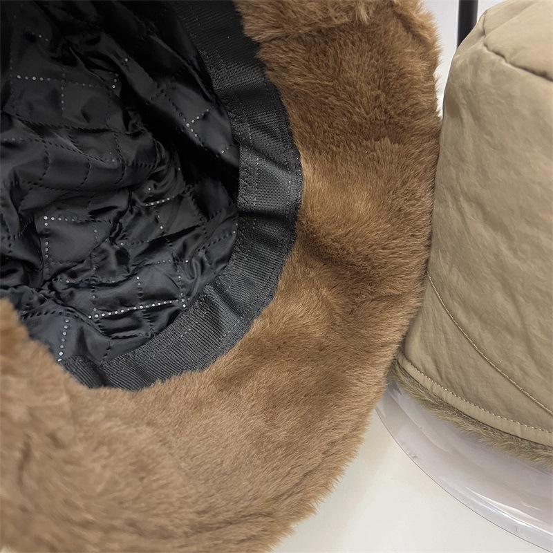 Nylon Waterproof Velvet External Drawstring Front Long Rear Short Basin Hat Women's Winter Literary and Leisure Warm Bucket Hat