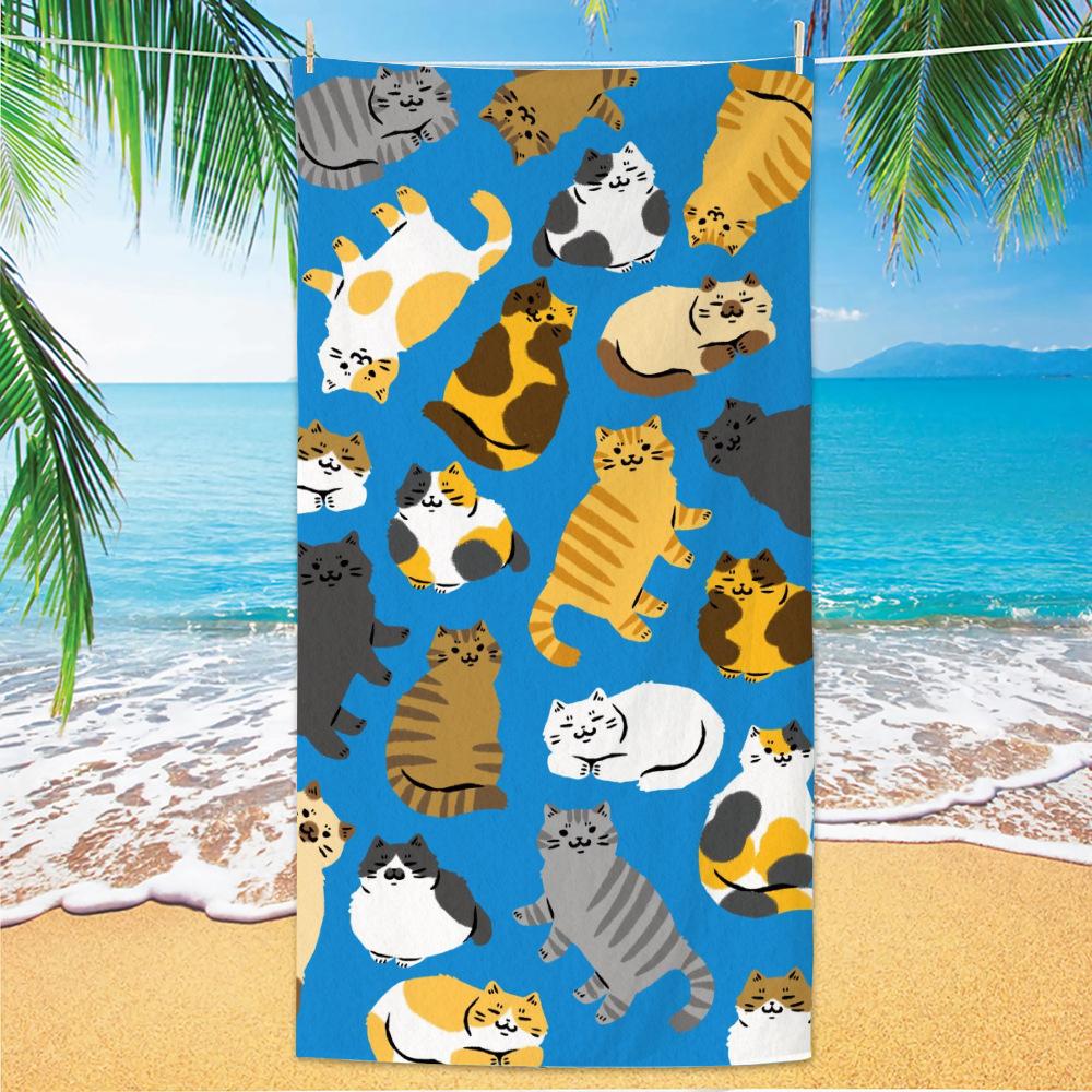 Cute and Cute Cat Cartoon Microfiber Beach Towel Quick Drying Lightweight Absorbent Bath Towel Outdoor Travel Pool Bath Towels