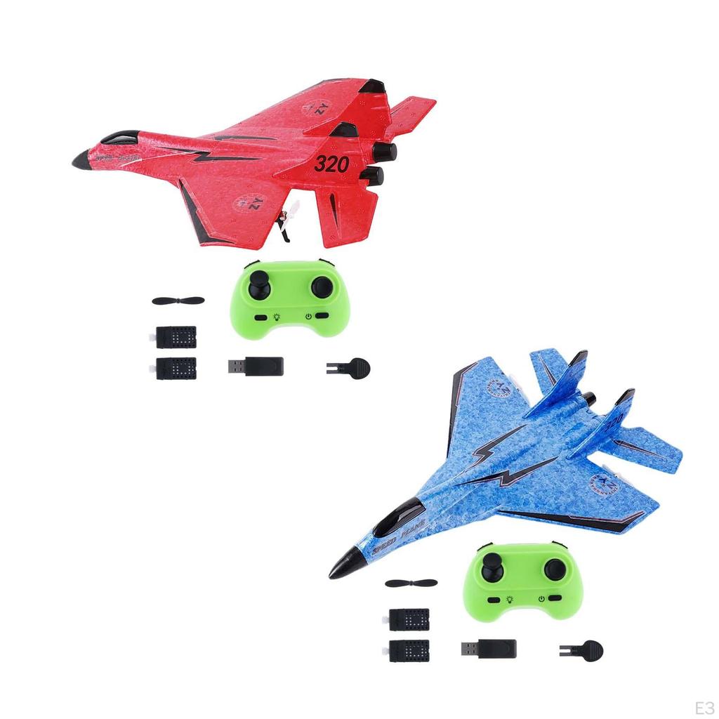 2CH RC Plane Foam Glider with Light Outdoor Toys Ready Easy to Control Jet Fighter Toy for Adults