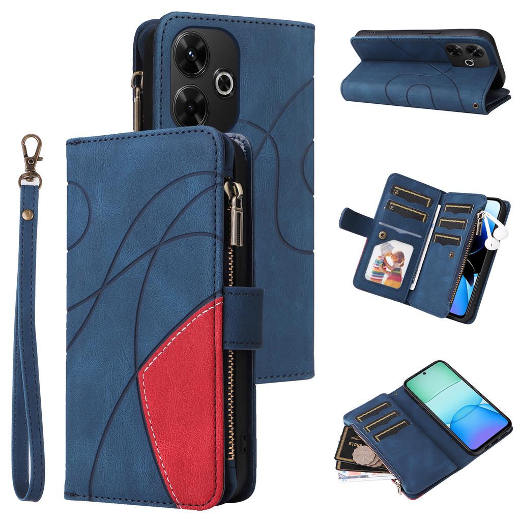 For Xiaomi Redmi 13 5G/13 4G/Note 13R 5G Leather Case with Strap Zipper 9 Card Slot Phone Cover Stand