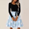 Women's Casual Fashion R-neck Long Sleeved Retro Christmas Print Retro Dress