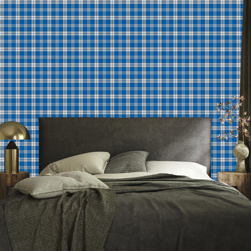 Blue and light gray checkered wallpaper 50x1000