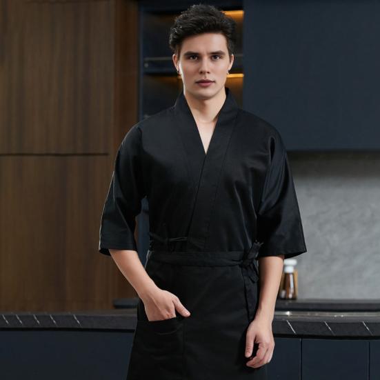 Chef Uniform with Apron Adjustable Waist Strap Unisex V-Neck Crossover Style Chef Jacket Professional Kitchen Workwear