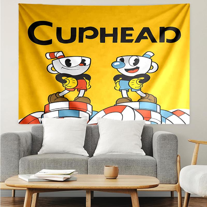 Cuphead Tapestry for Bedroom Aesthetic Classroom Tapestries Wall Hanging for Living Room Dorm Office,Ideal Creative Gift