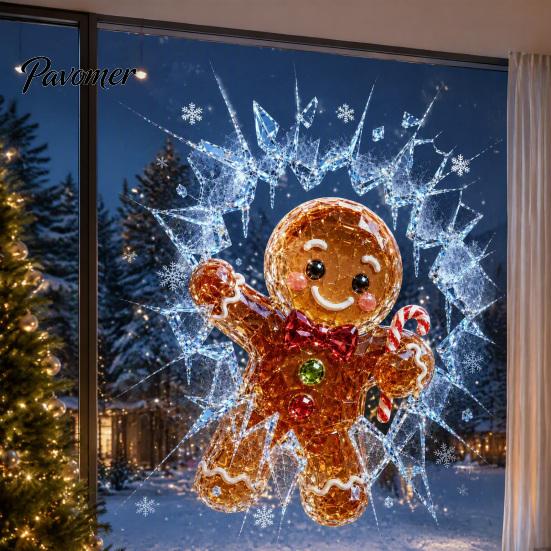 Seasonal Window Ornament 3D Christmas Clings, Removable No Residue Stickers, Santa Breaking Static Cling Decor Through Glass Wall Decals, Festive