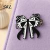 Thickened Metal Brooch Pin, Enamel Skull Bow Design Brooch, Halloween Style Snap-On Bright Color Pin Badge for Backpacks Collars Hats Holiday